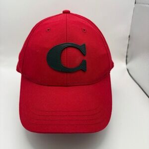 Authentic COACH Varsity Red Baseball Cap with Black C Logo Adjustable Strap